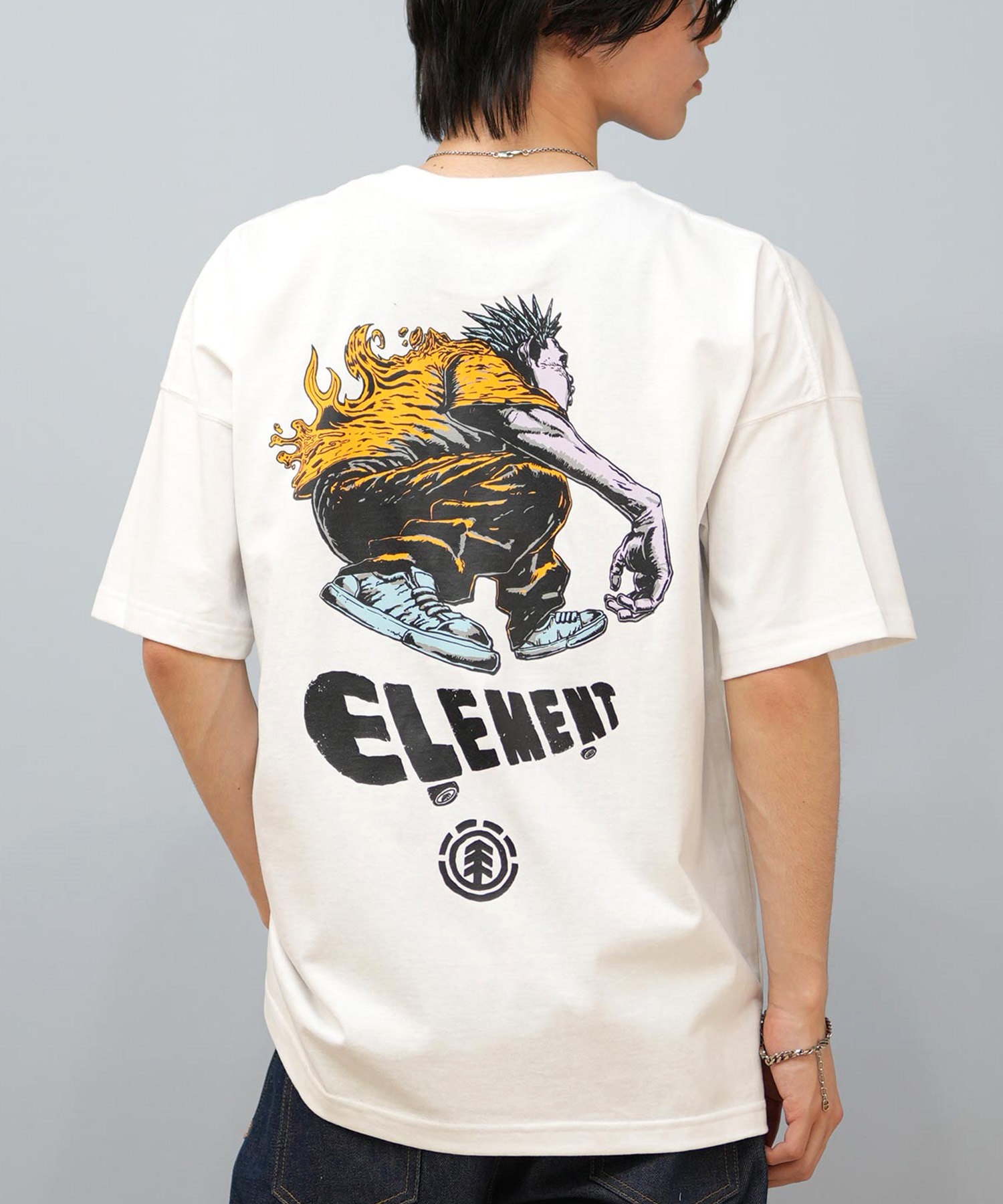 ELEMENT エレメント × JOHANN ヨハン コラボ 半袖 Tシャツ メンズ バックプリント オーバーサイズ BF02A-218(WHT-M)