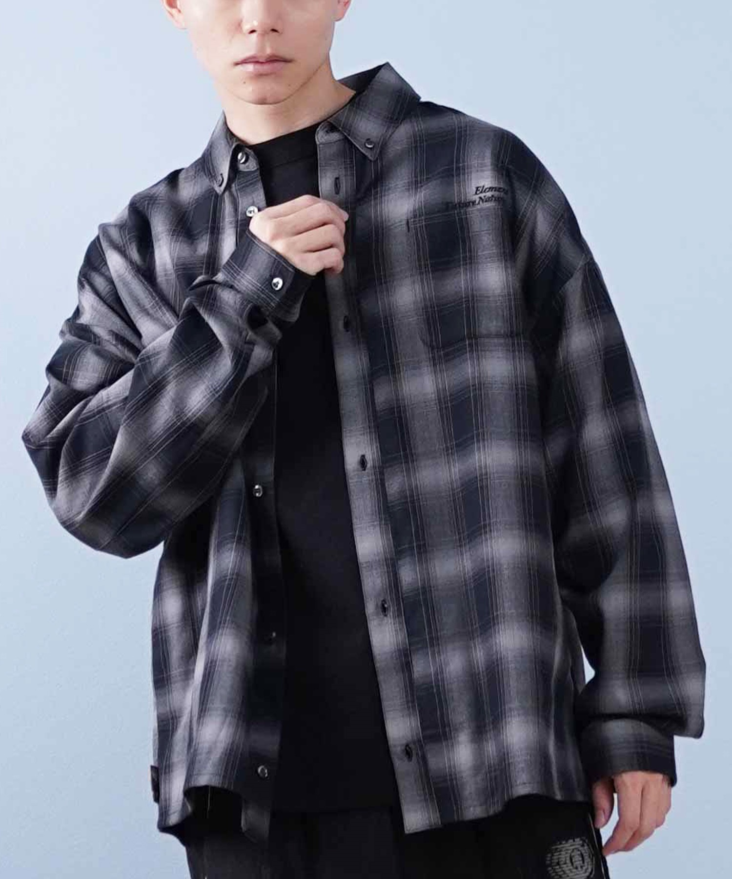ELEMENT エレメント 長袖 シャツ メンズ チェックシャツ ビッグシルエット BF021-101(FBK-M)