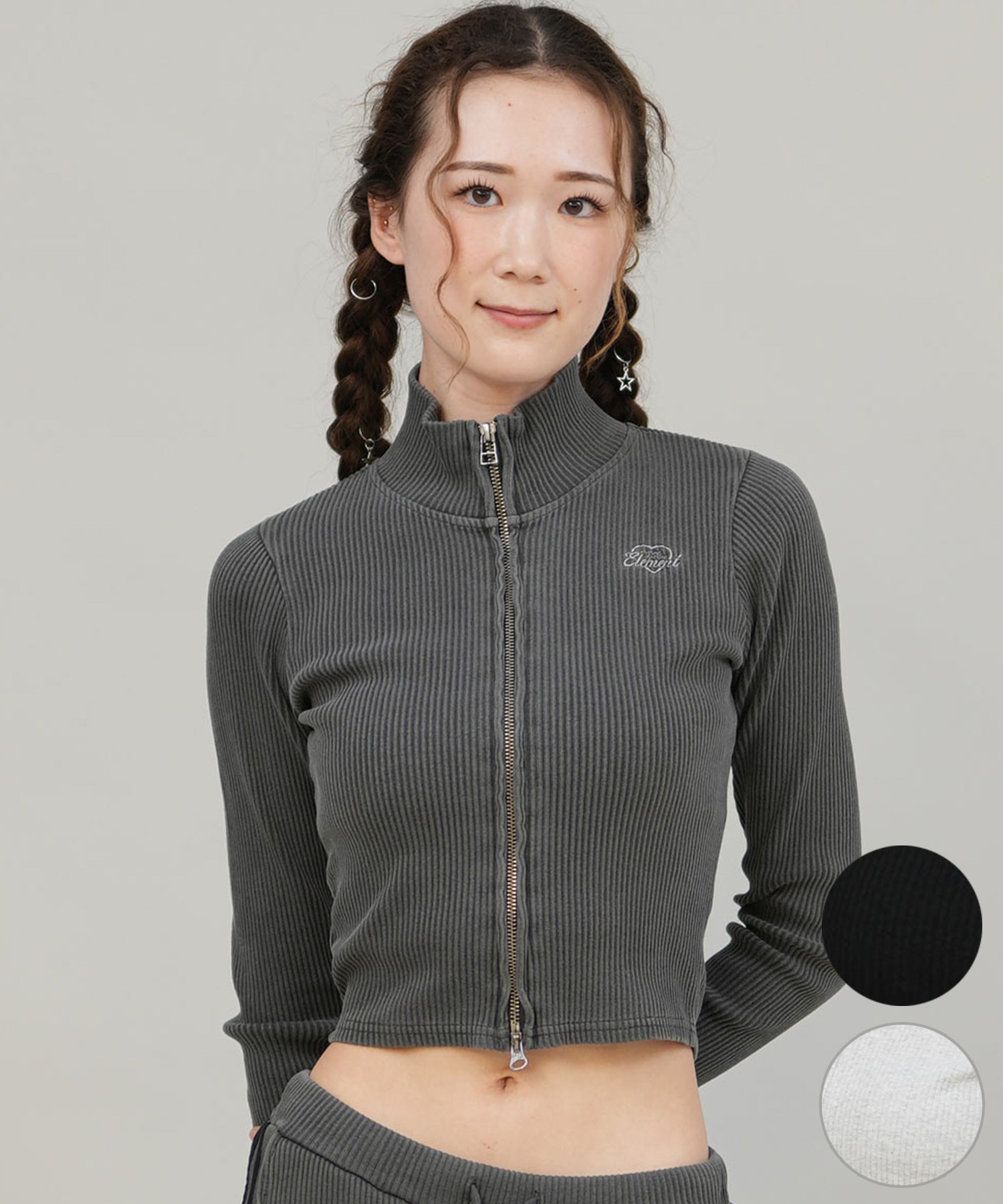 ELEMENT エレメント スウェット ジャケット レディース リブ ジップアップ TIGHT RIB FULL ZIP W BF024-031(FBK-M)