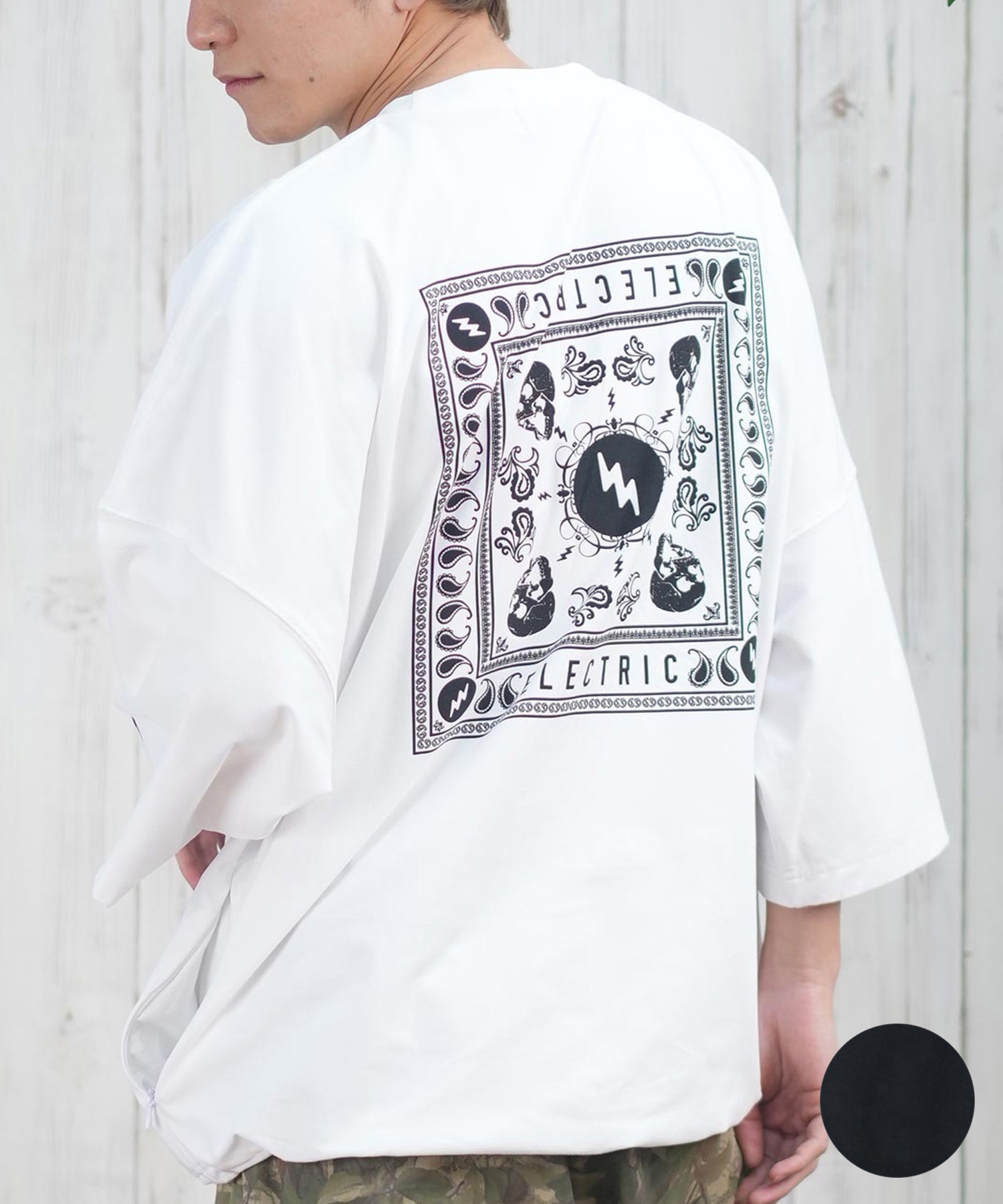 Electric エレクトリック ラッシュガード メンズ 半袖 Tシャツ バックプリント 水陸両用 UVカット E25STM05 ムラサキスポーツ限定(W/BK-M)