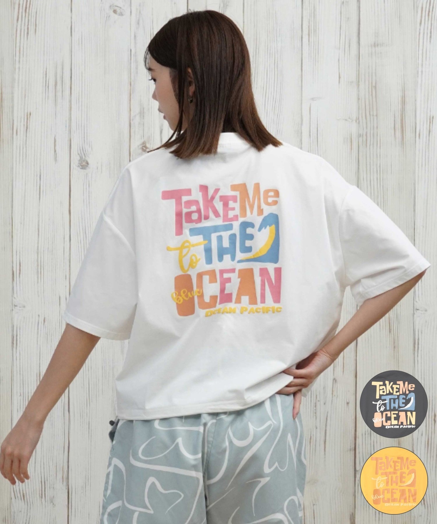 OP オーシャンパシフィック 水着 ラッシュガード 半袖 Tシャツ レディース バックプリント 水陸両用 耐塩素 吸汗速乾 UVカット 525463