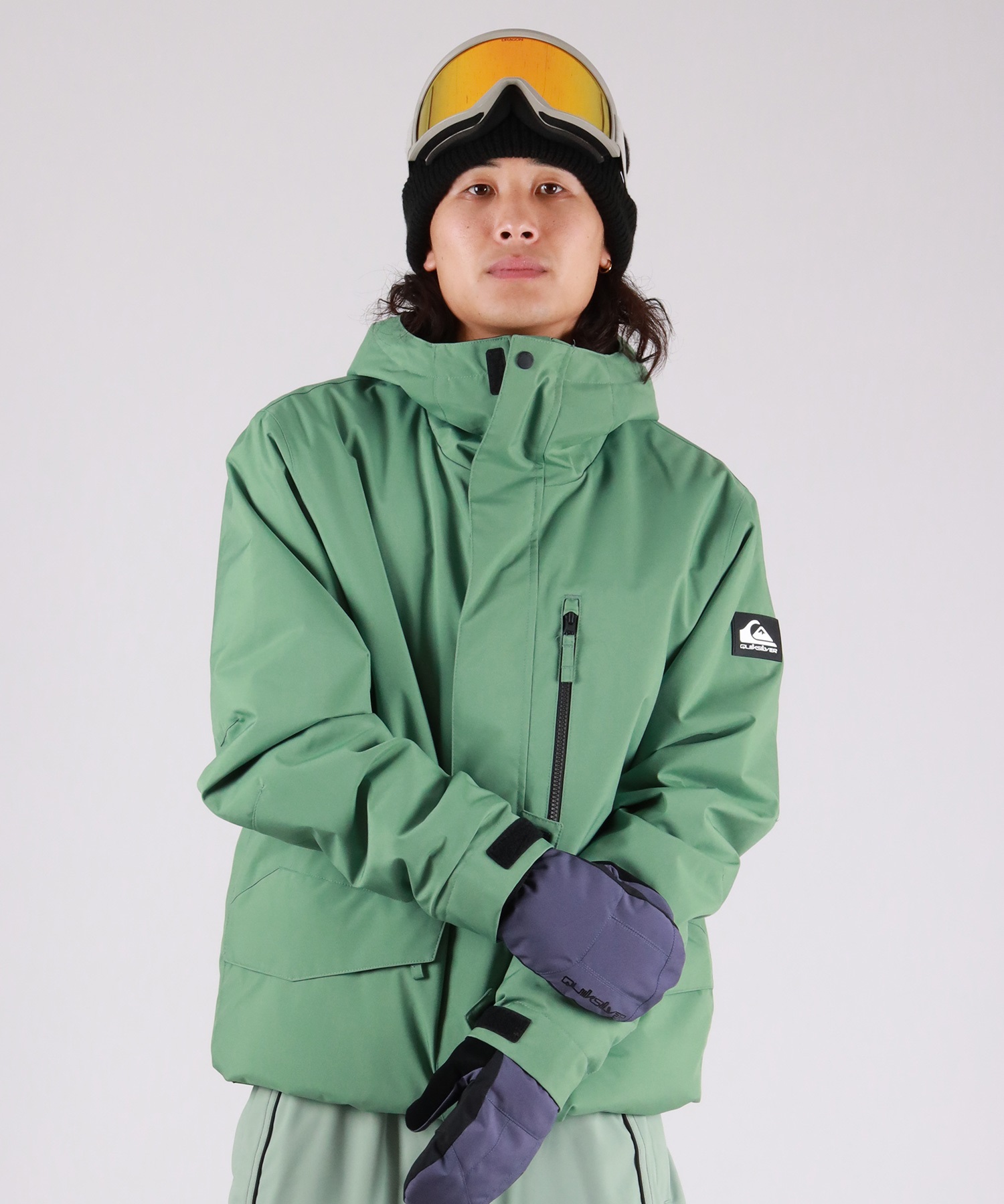 Quiksilver フード付きスノーボードウェア 緑色 QUIKSILVER クイックシルバー MISSION SOLID JK ジャケット
