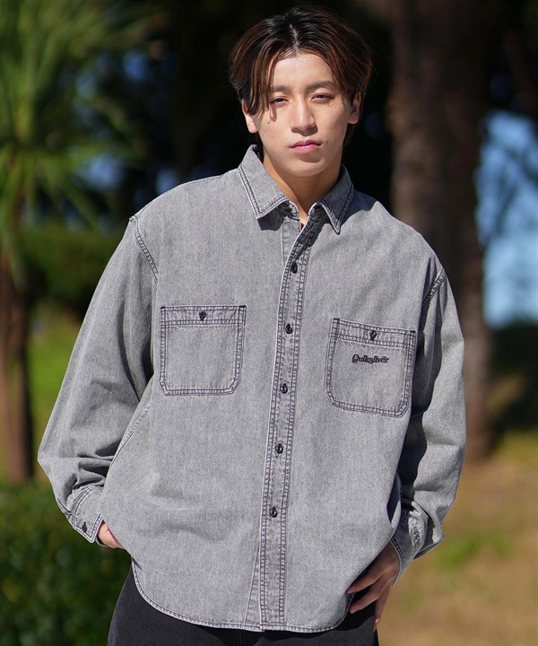 QUIKSILVER クイックシルバー 長袖 シャツ メンズ デニムシャツ ワンポイント 刺繍 QSH251001