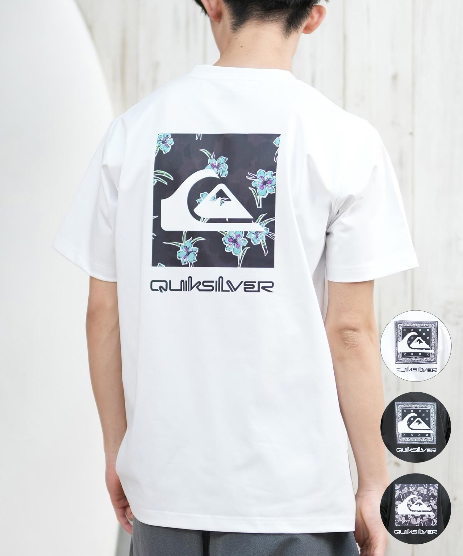 QUIKSILVER クイックシルバー ラッシュガード メンズ 半袖 Tシャツ バックプリント 水陸両用 UVカット QLY251624M ムラサキスポーツ限定(WHT1-M)