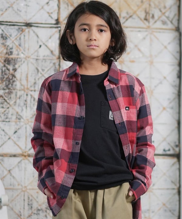 QUIKSILVER クイックシルバー 長袖 シャツ キッズ ジュニア 子供 チェックシャツ ロゴ MOTHERFLY PLAID YOUTH EQBWT03405