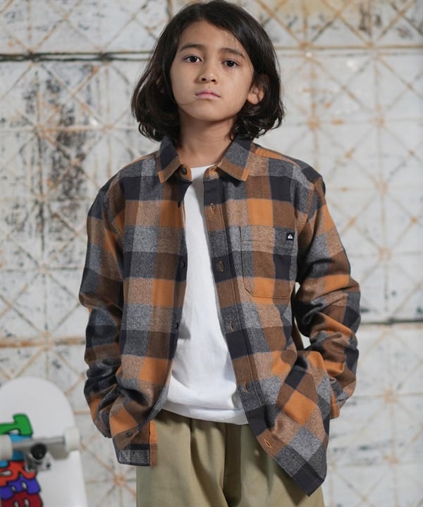 QUIKSILVER クイックシルバー 長袖 シャツ キッズ ジュニア 子供 チェックシャツ ロゴ MOTHERFLY PLAID YOUTH EQBWT03405
