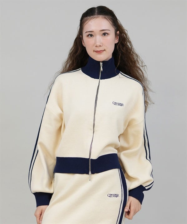 CONVERSE コンバース アウター レディース ニットジャケット ラインスリーブ ダブルジップ セットアップ対応  5487-6807