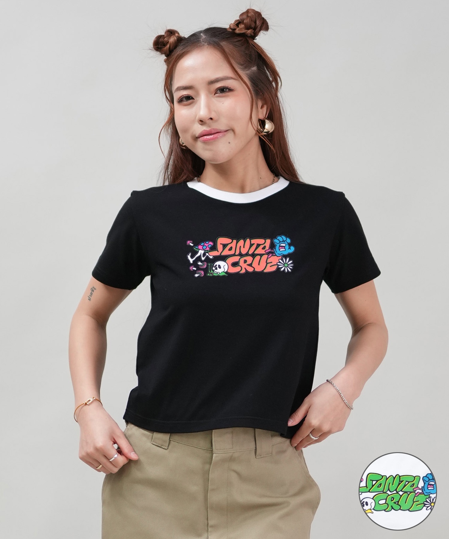 パステルカラー 男女兼用で着れる可愛いCrocサンダルロゴtシャツ SANTACRUZ サンタクルーズ 半袖 Tシャツ レディース ミニT