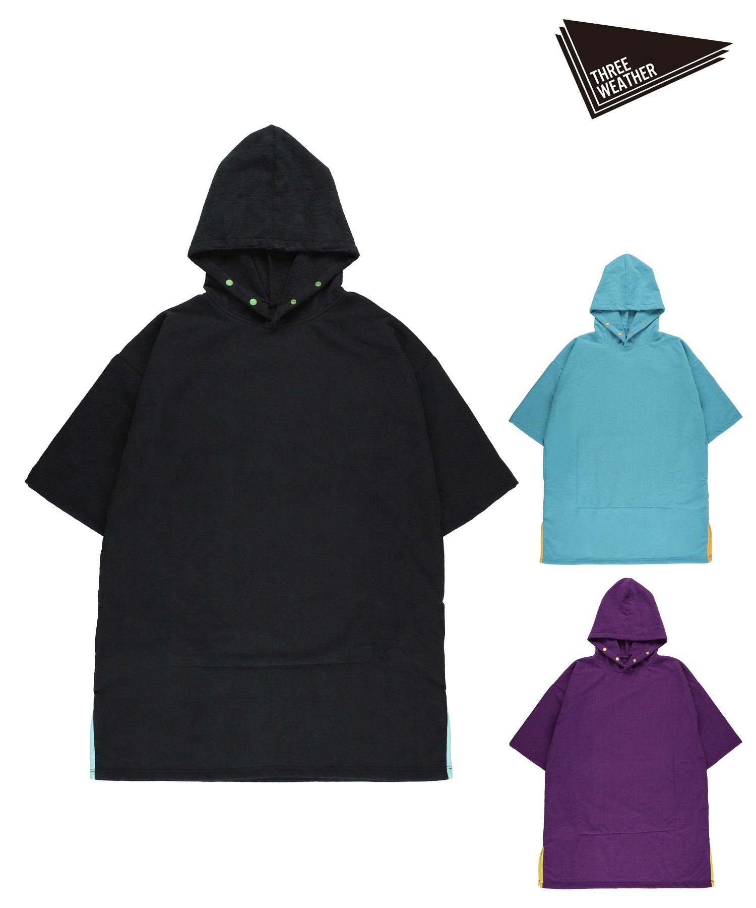 THREE WEATHER スリーウェザー PONCHO ポンチョ お着替えポンチョ 薄手 吸水速乾 サーフィン サーフアクセサリー サウナポンチョ ムラサキスポーツ