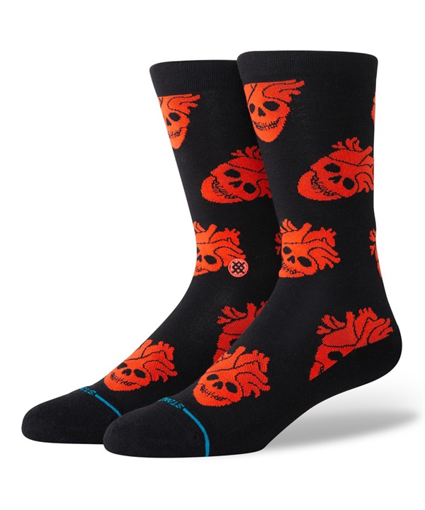 STANCE スタンス ソックス 靴下 STRANGE LOVE コラボモデル FALLIN IN SKULL CREW A545A25FAL#BLK
