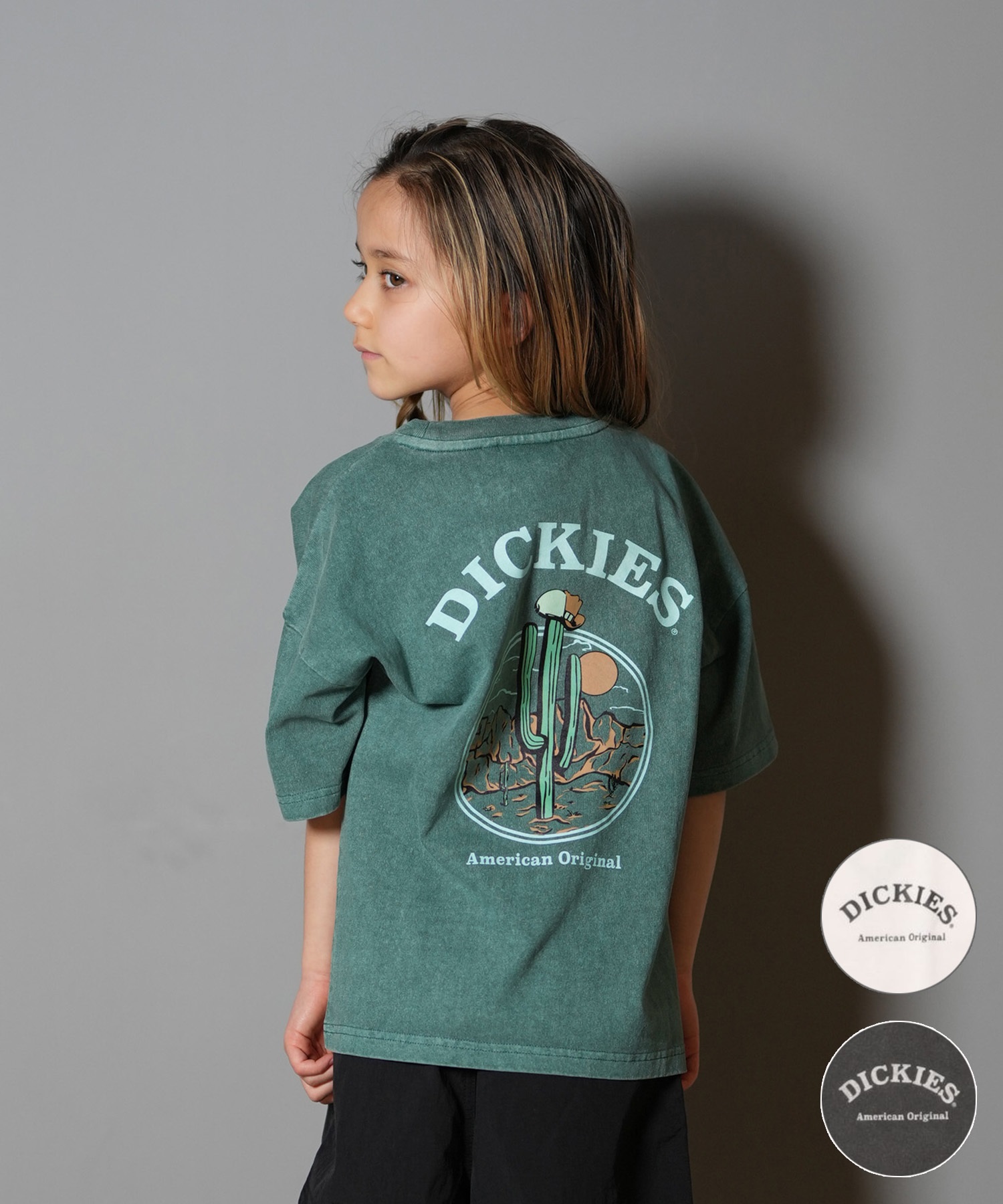 Dickies ディッキーズ 半袖 Tシャツ キッズ ジュニア 子供 バックプリント サボテン ヴィンテージ風 ピグメント加工 81220100