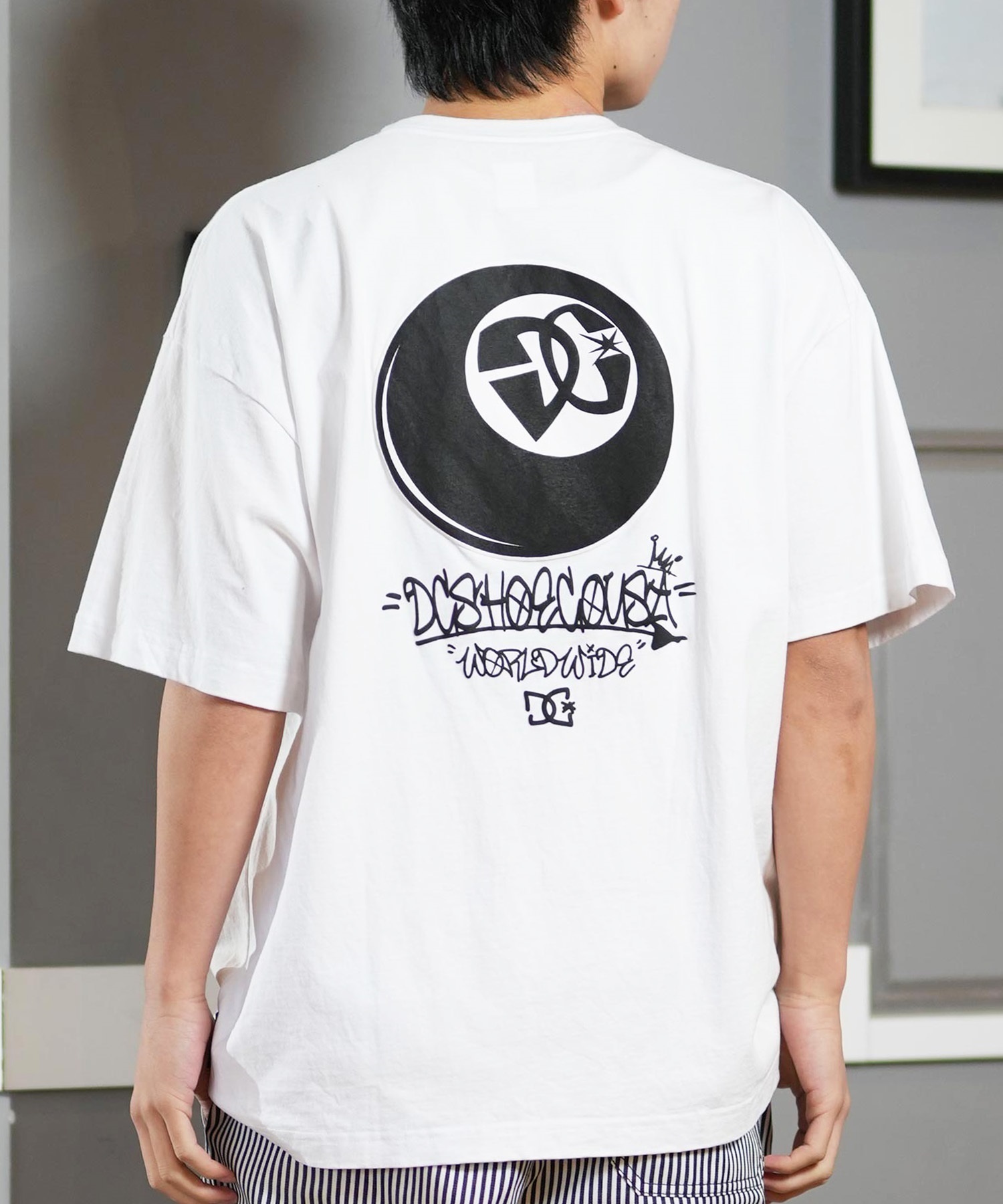 mi　黒/白 DC ディーシー 半袖 Tシャツ メンズ バックプリント オーバー
