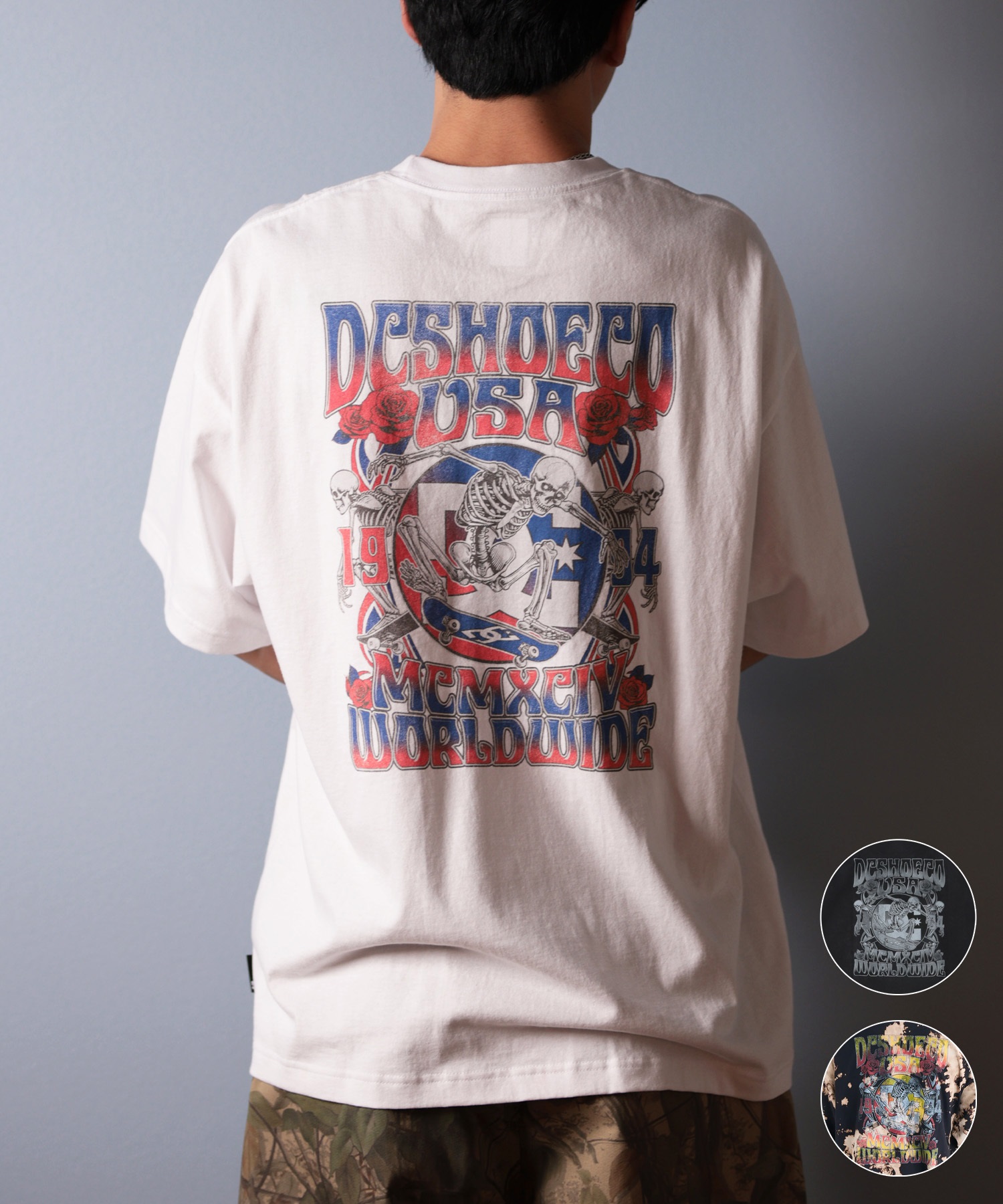 DC ディーシー 半袖 Tシャツ メンズ バックプリント オーバーサイズ ヴィンテージ加工 25 ROCK SKULL SS DST252005(WHT-M)