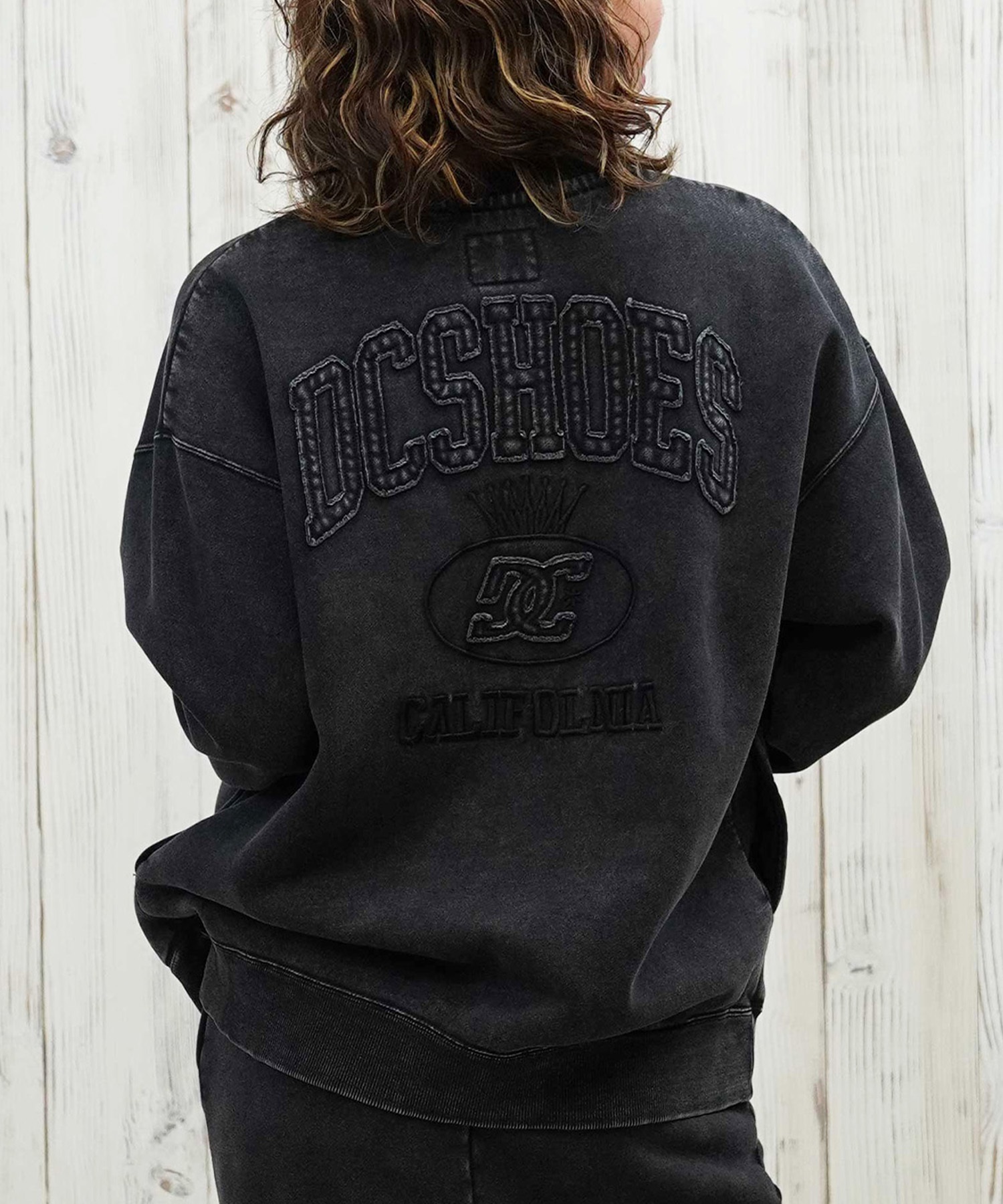 DC ディーシー トレーナー スウェット レディース 古着風 ヴィンテージ加工 裏起毛 セットアップ対応 LPO254309(BKS-M)