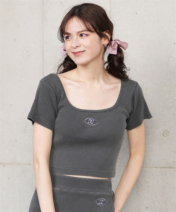 DC ディーシー 半袖 Tシャツ レディース スクエアネック クロップド丈 ショート丈 ロゴ セットアップ対応 LST252306