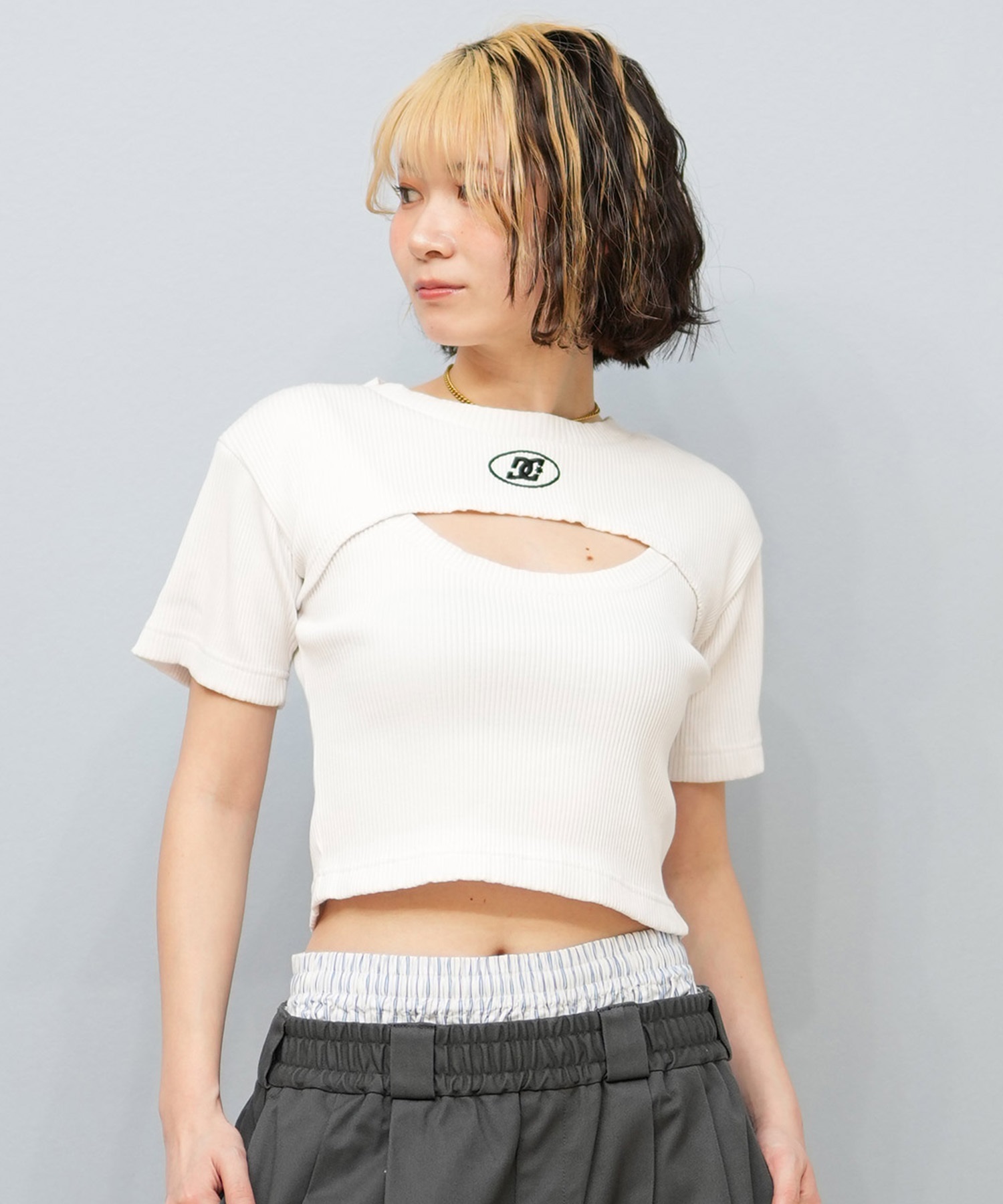 DC ディーシー 半袖 Tシャツ レディース レイヤード クロップド丈