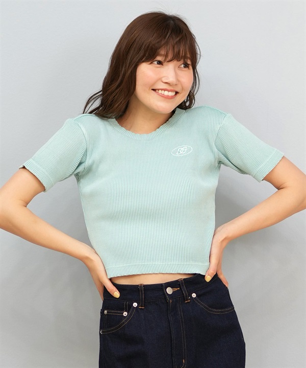 DC ディーシー 半袖 Tシャツ レディース クロップド丈 ショート丈 リブ素材 ワンポイント ロゴ LST252311M