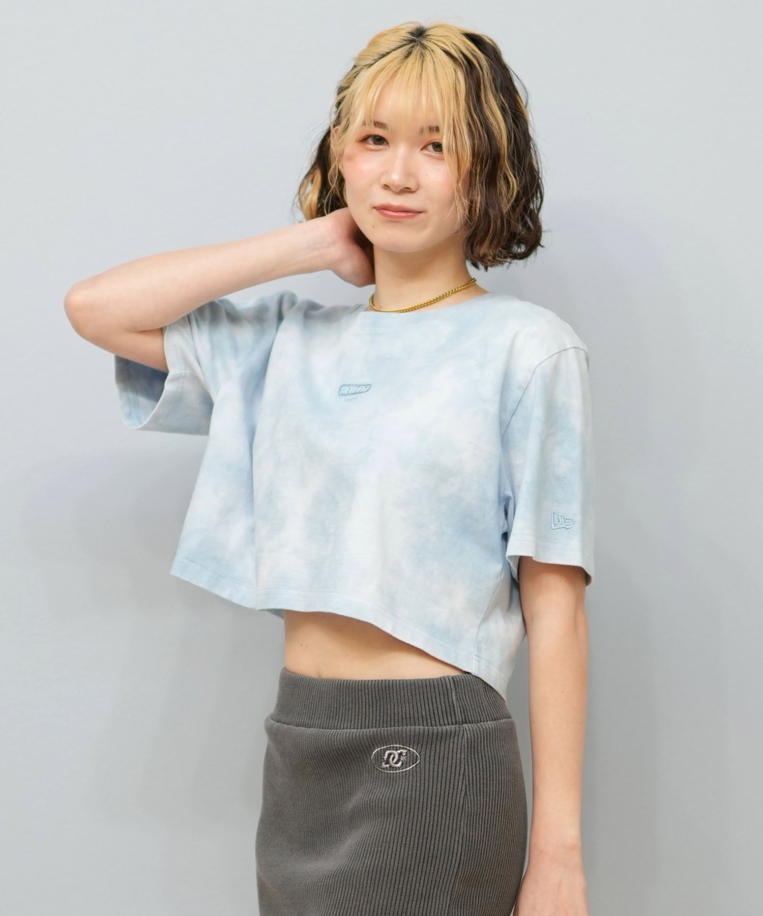 NEW ERA ニューエラ 半袖 Tシャツ レディース クロップド丈 タイダイ柄 ワイドシルエット 14391901(BL-S)