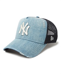 NEW ERA ニューエラ キャップ 帽子 9FORTY A-Frame トラッカー Damaged Series ニューヨーク・ヤンキース ウォッシュドデニム 14388619(NVY-FREE)