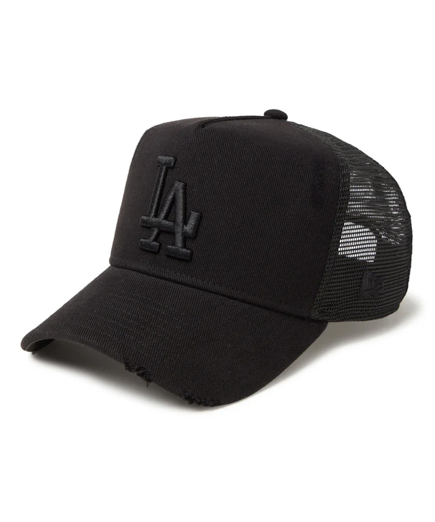 NEW ERA ニューエラ キャップ 帽子 9FORTY A-Frame トラッカー Damaged Series ロサンゼルス・ドジャース ブラック 14388620(BLK-FREE)