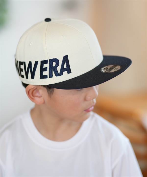 NEW ERA ニューエラ キッズ キャップ 帽子 Youth 9FIFTY Essential ワードマークロゴ クローム ネイビーバイザー 14391985