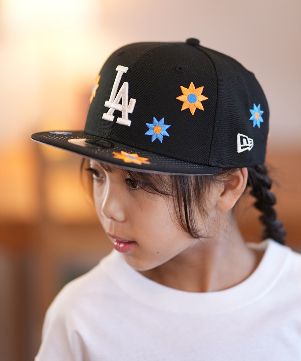 NEW ERA ニューエラ キッズ キャップ 帽子 Youth 9FIFTY Flower Embroidery ロサンゼルス・ドジャース ブラック 14392001
