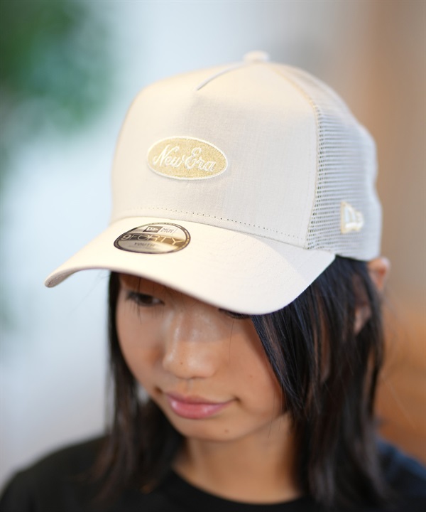 NEW ERA ニューエラ キッズ ジュニア 子供 キャップ 帽子 メッシュ Youth 9FORTY A-Frame トラッカー Cotton Flax オーバルロゴ ベージュ 14392037