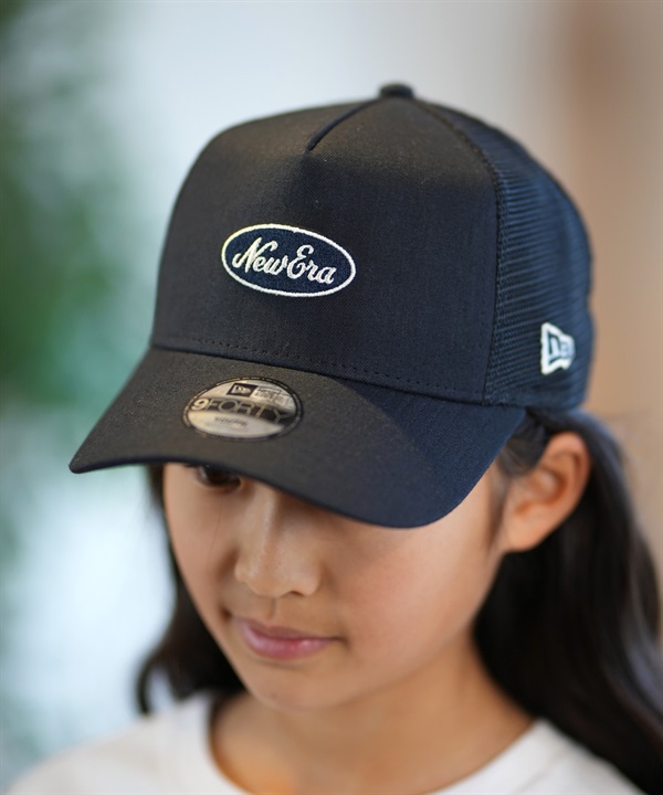 NEW ERA ニューエラ キッズ ジュニア 子供 キャップ 帽子 メッシュ Youth 9FORTY A-Frame トラッカー Cotton Flax オーバルロゴ ネイビー 14392038