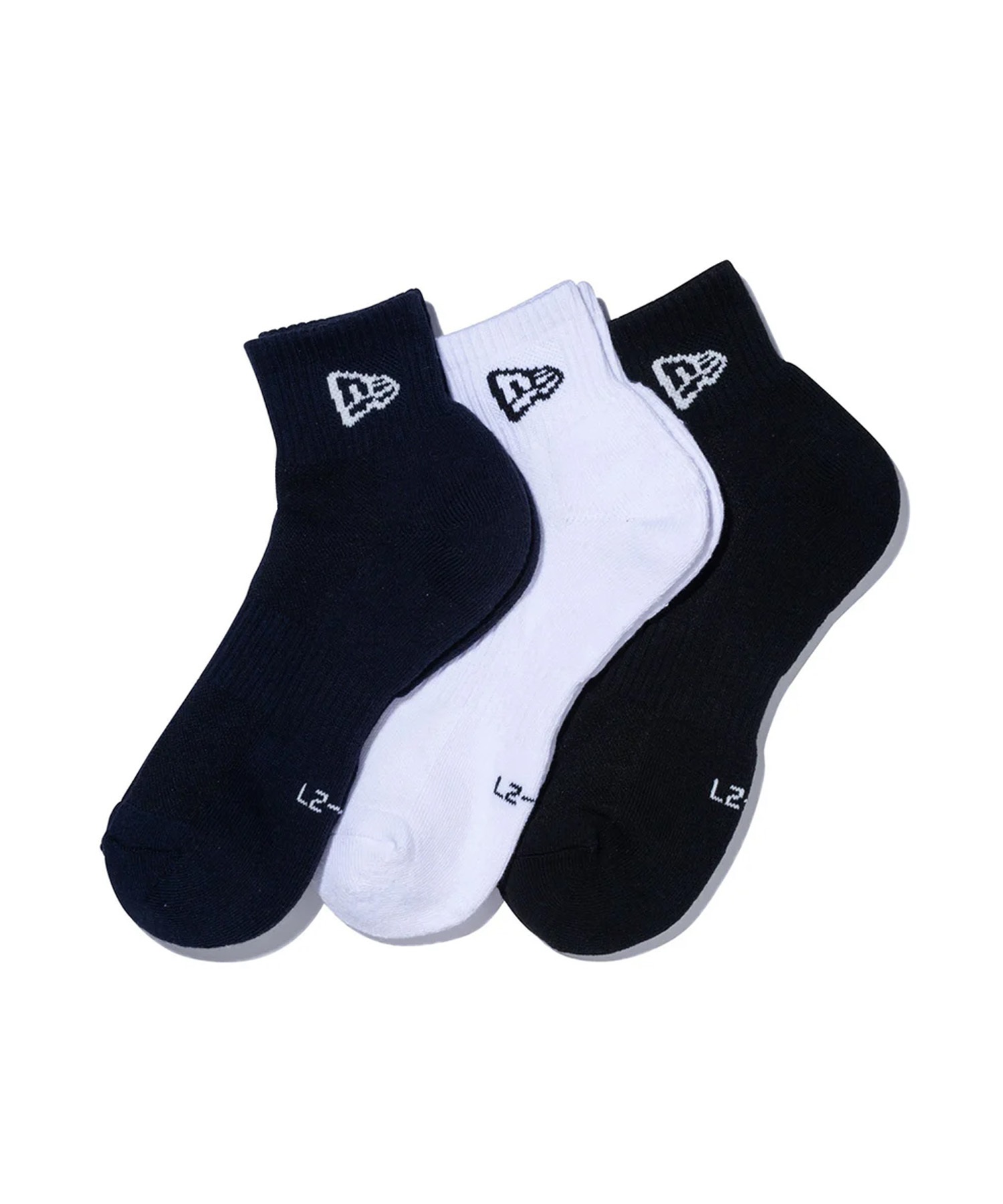 NEW ERA ニューエラ キッズ 靴下 3足組 ソックス アンクル 3ペア ブラック ホワイト ネイビー K14518188(MULTI-21cm)