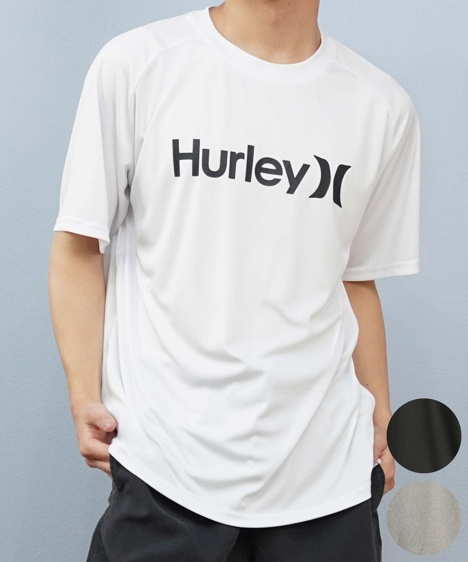 Hurley ハーレー 水着 ラッシュガード 半袖 Tシャツ メンズ 水陸両用 UVカット ロゴ MSRG251006(WHT-S)