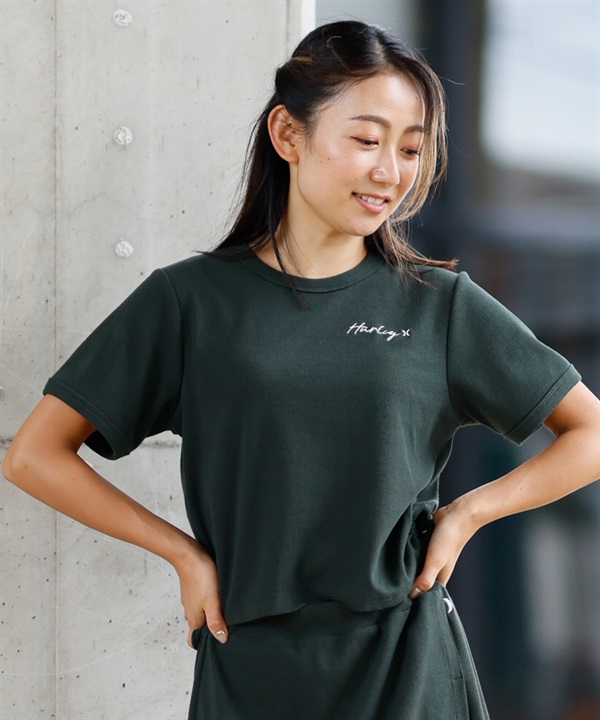 Hurley ハーレー 半袖 Tシャツ レディース クロップド丈 ショート丈 リブ リンガーシャツ サイドリボン ワンポイント ロゴ WCSS251028
