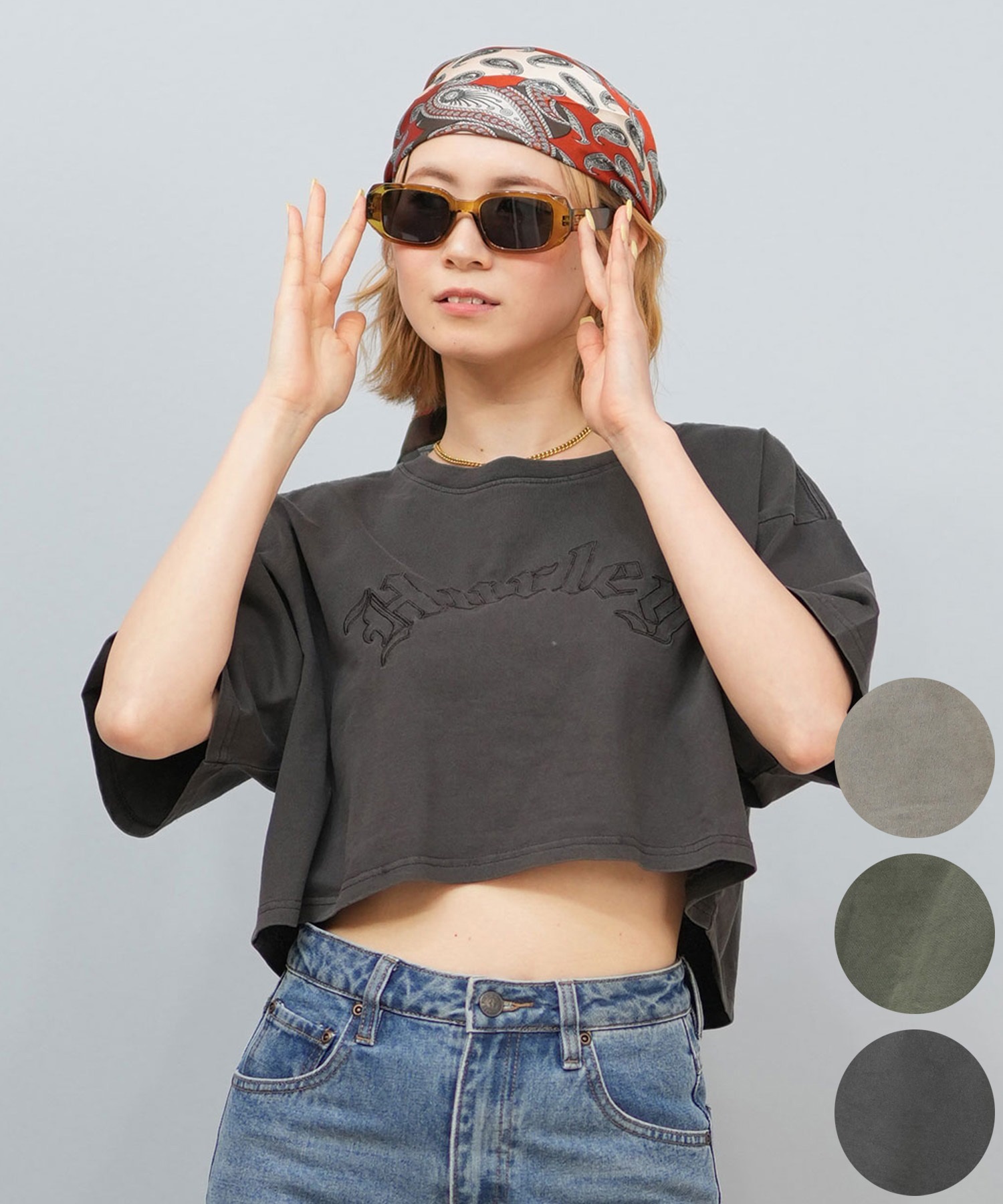 Hurley ハーレー  半袖 Tシャツ レディース シンプル ショート丈 OVS EMB OE LG CRPD SS TEE WCSS251049(BLK-M)