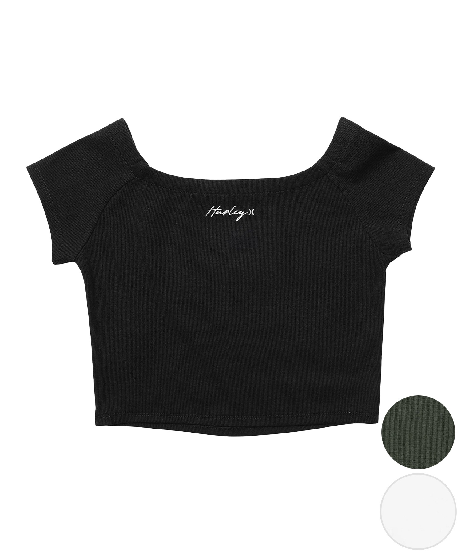 Hurley ハーレー 半袖 Tシャツ レディース クロップド丈 ショート丈 シンプル ロゴ RIB OFF SHOULDER TEE WCSS251057(BLK-FREE)