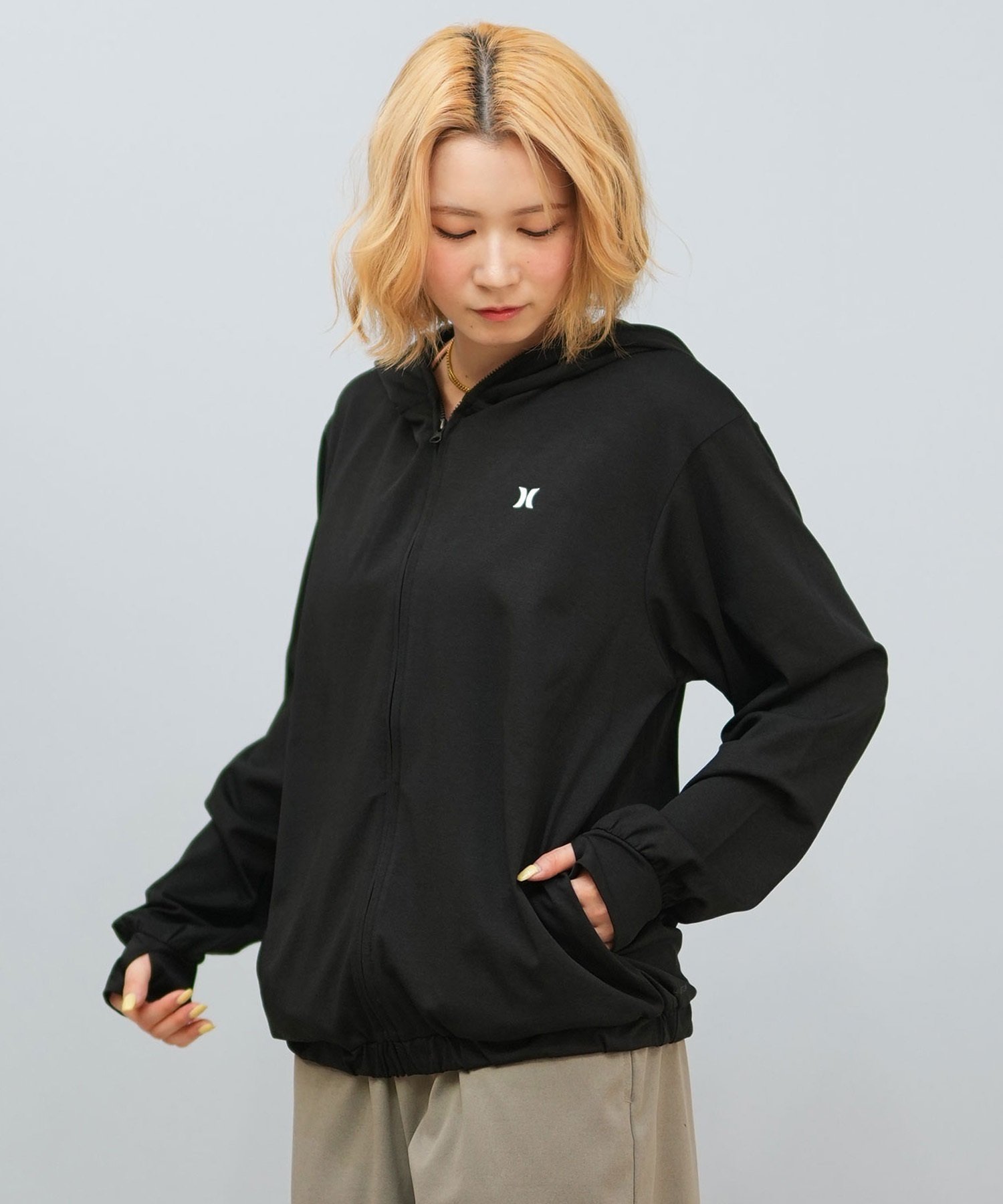 Hurley ハーレー 水着 ラッシュガード ジップアップ パーカー レディース 水陸両用 吸汗速乾 UVカット WSRG251002(BLK-M)