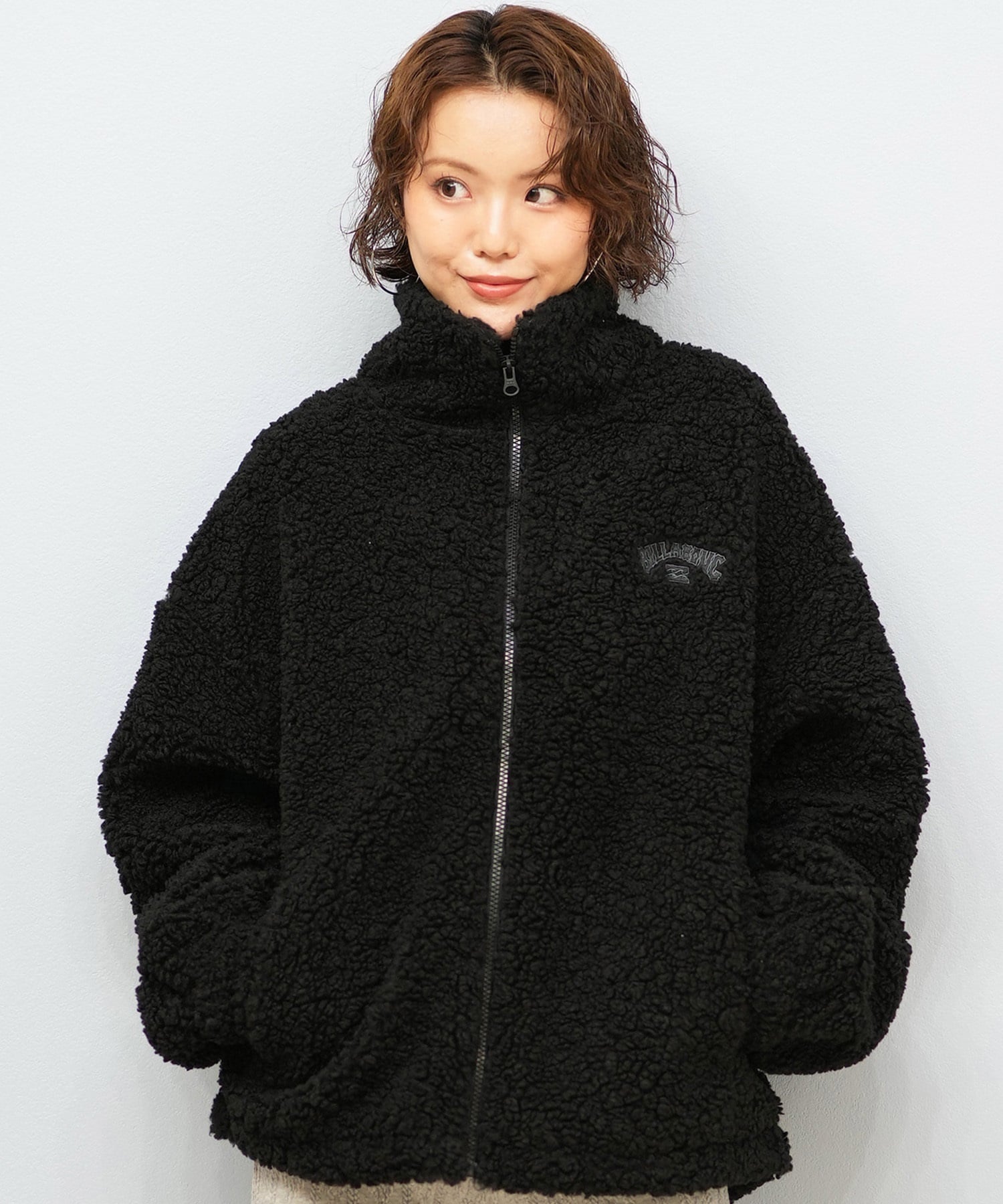 美品 BOB RIELABO ボンディング アンコンジャケット ブラック 46 BILLABONG ビラボン ジャケット レディース ボア ロゴ FUR BOA STAND