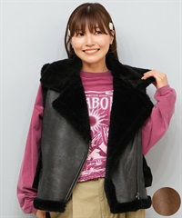 BILLABONG ビラボン ベスト レディース ワンポイント FAUX LEATHER MOUTON VEST BF014-750(BLK-M)