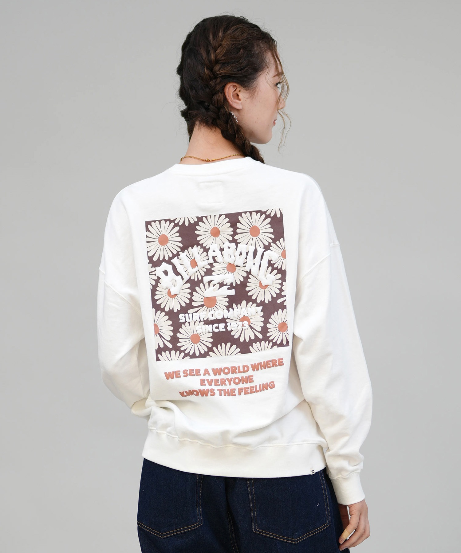 BILLABONG ビラボン トレーナー スウェット レディース クルーネック バックプリント 裏毛 SQUARE LOGO BOY FIT BF014-004(SC2-M)