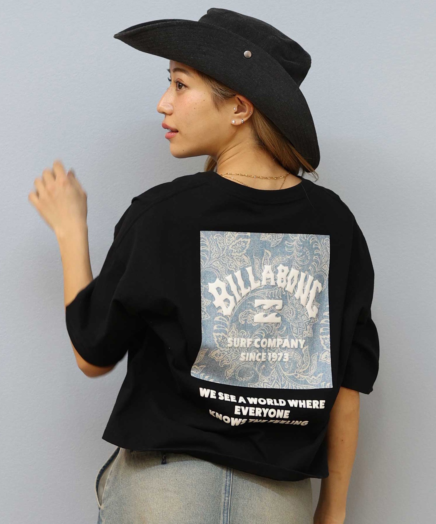 BILLABONG ビラボン 半袖 Tシャツ レディース バックプリント クロップド丈 SQUARE LOGO LOOSE CROPPED TEE BF013-205(DEN-M)