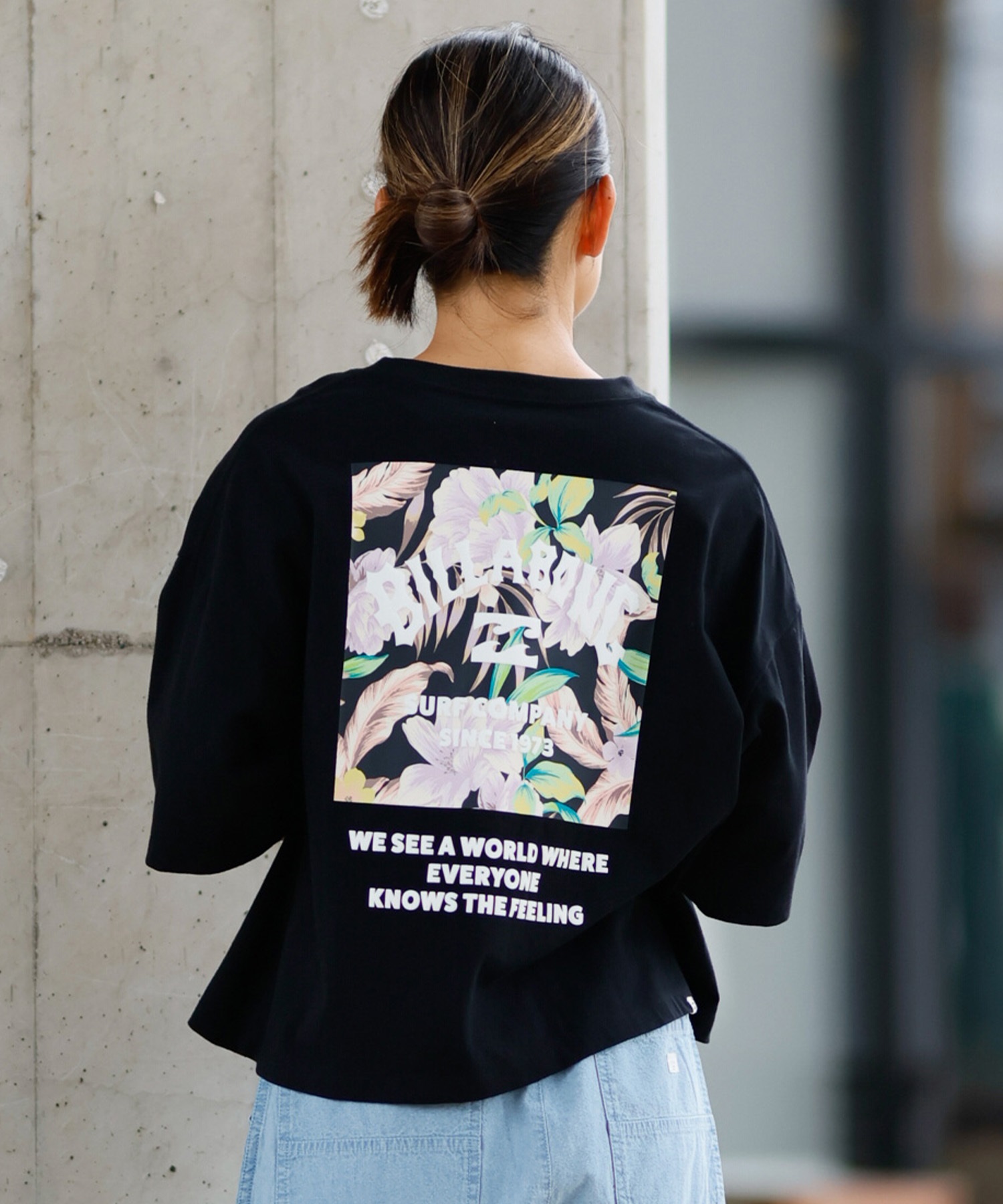 BILLABONG ビラボン 半袖 Tシャツ レディース バックプリント クロップド丈 SQUARE LOGO LOOSE CROPPED TEE BF013-205(BLK-M)