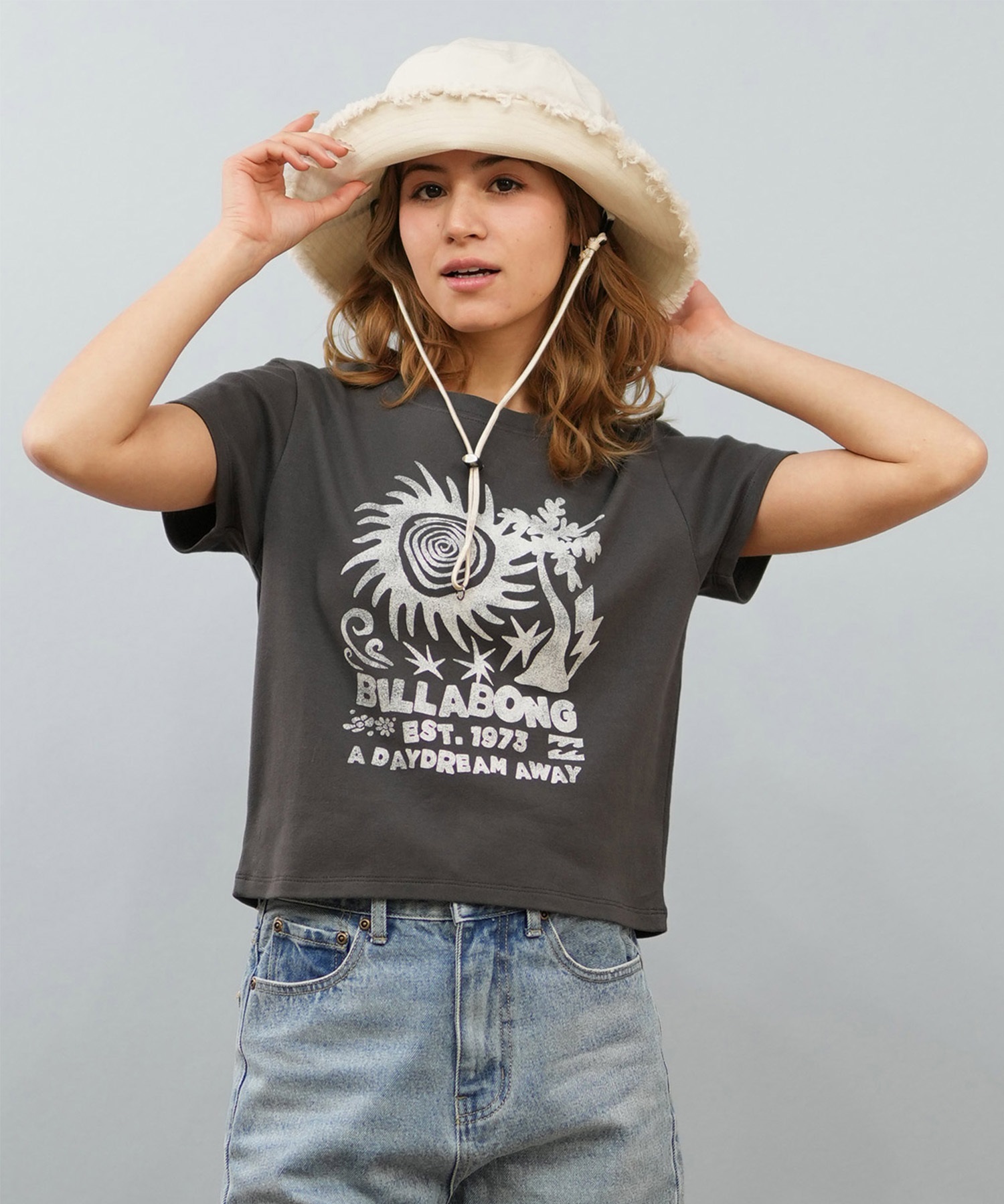 BILLABONG ビラボン 半袖 Tシャツ レディース ミニT フロントプリント クロップド丈 GRAPHIC BABY FIT TEE BF013-215(BK2-M)