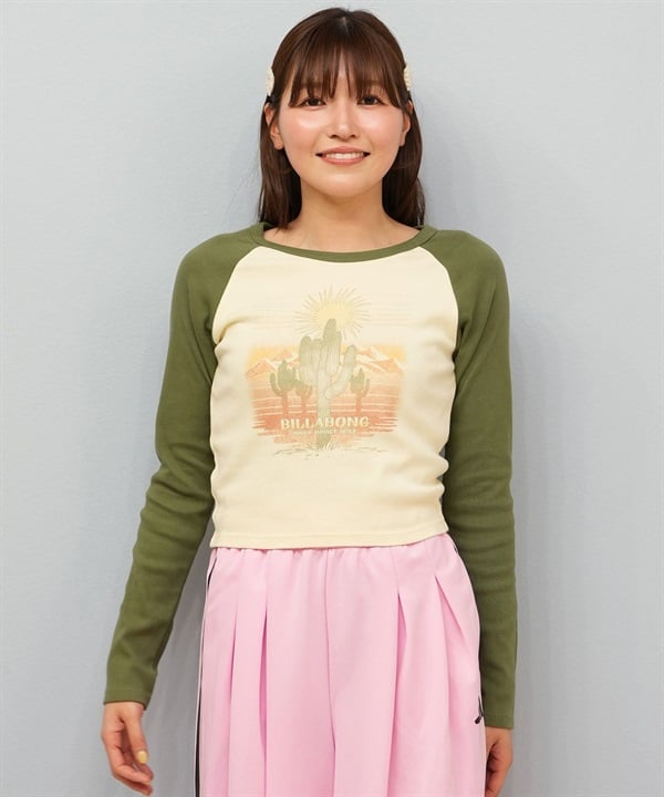BILLABONG ビラボン 長袖 Tシャツ ロンT レディース ラグラン ショート丈 ベビーフィット GRAPHIC RAGLAN BABYFIT LS TEE BF014-056
