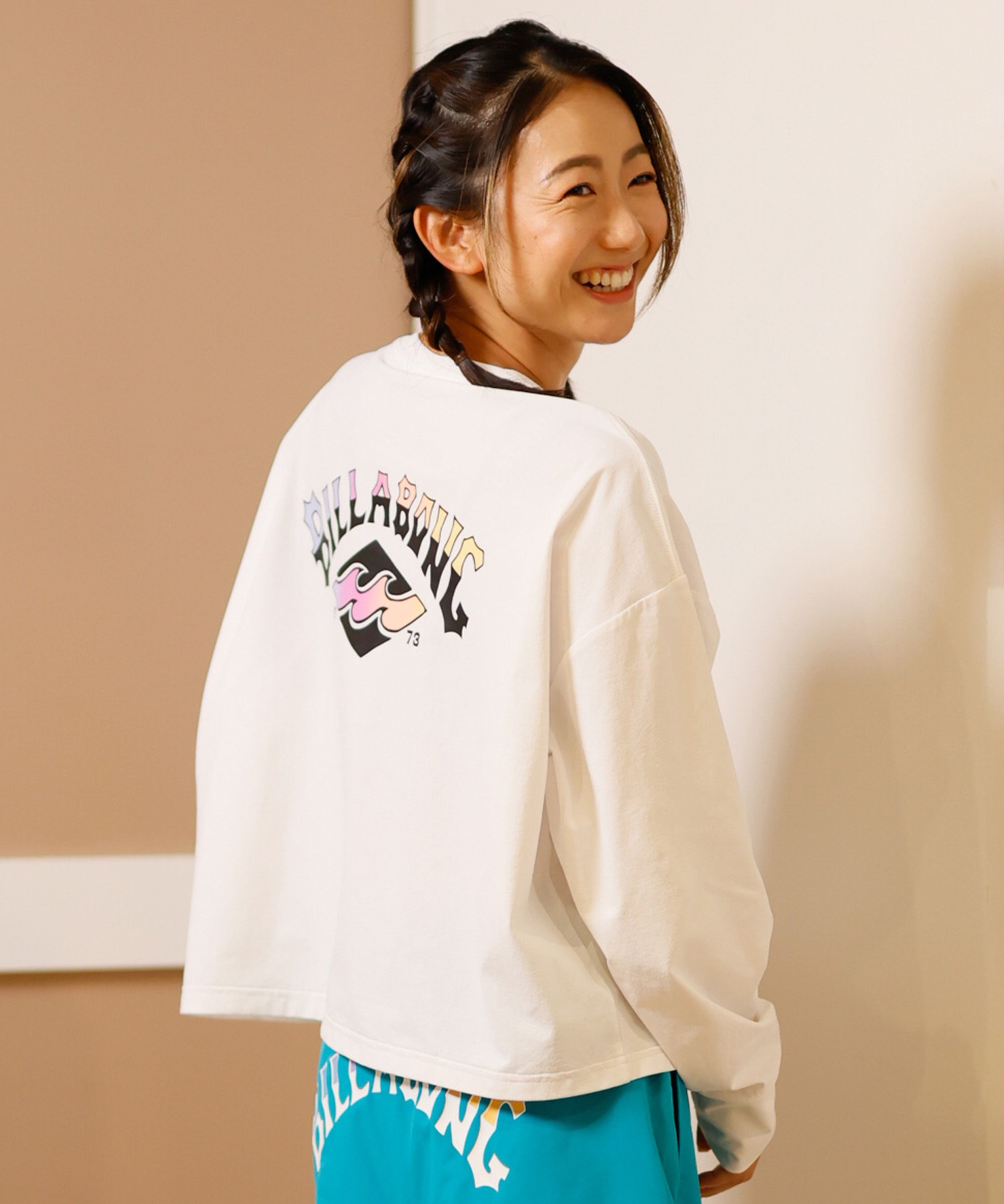 BILLABONG ビラボン 水着 レディース ラッシュガード 長袖 Tシャツ ロンT クロップド丈 ショート丈 水陸両用 UVカット BF013-857(WHT-M)