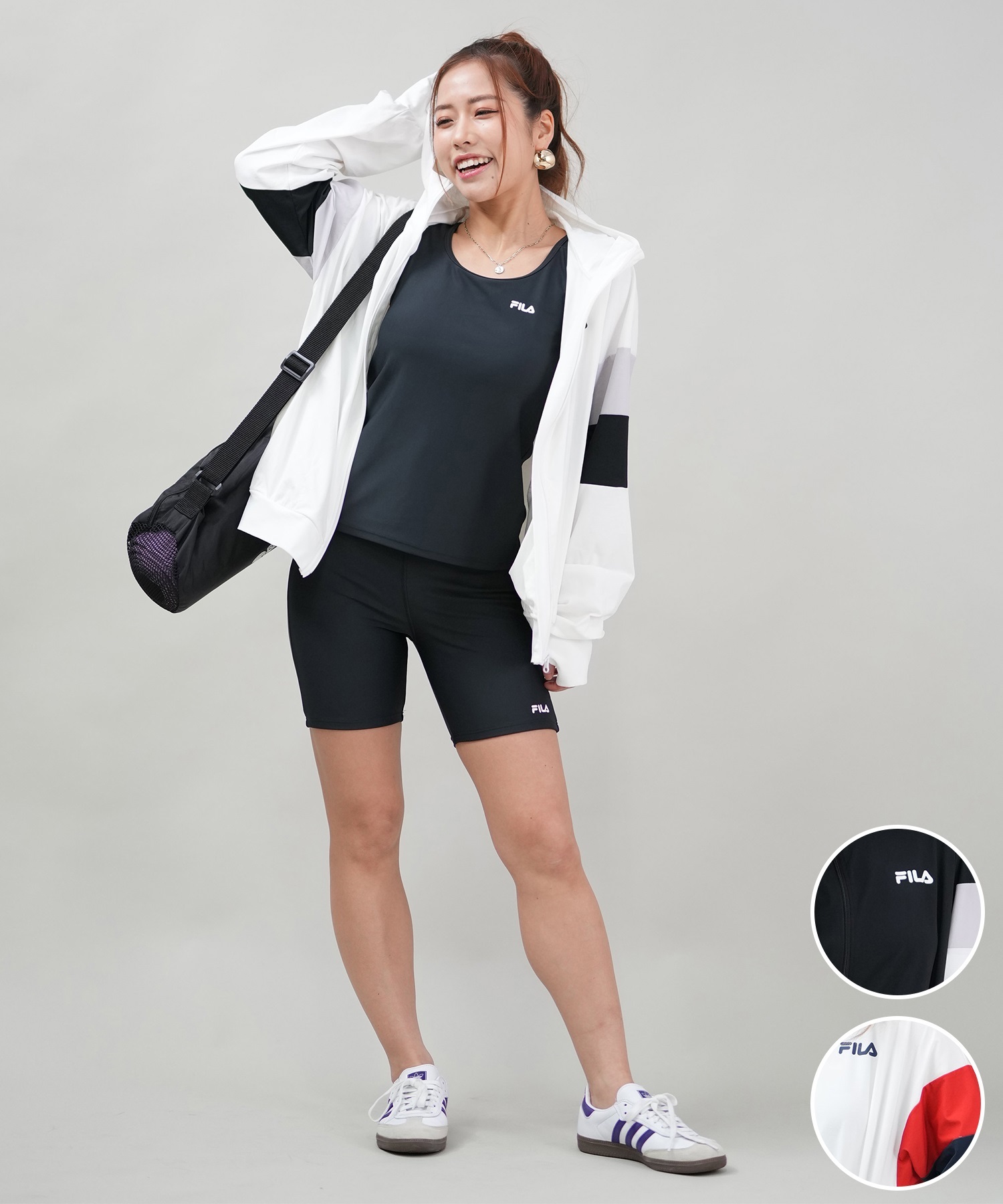 【新品】FILA　レディース水着4点セット☆　Lサイズ FILA レディース 水着 4点セット フィラ ロゴTシャツ ブラック