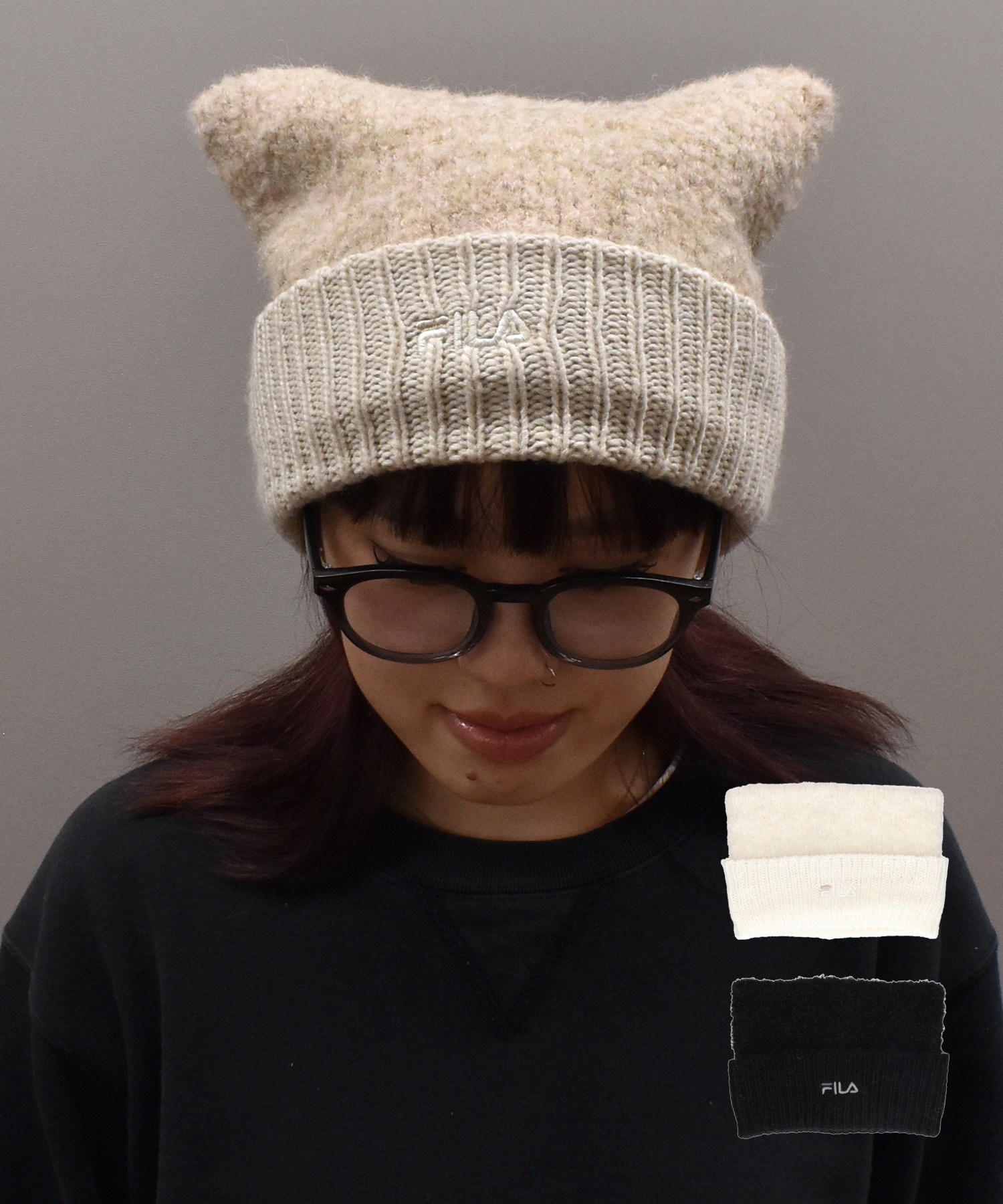 FILA フィラ ビーニー ニットキャップ ニット帽 帽子 猫耳 キャット