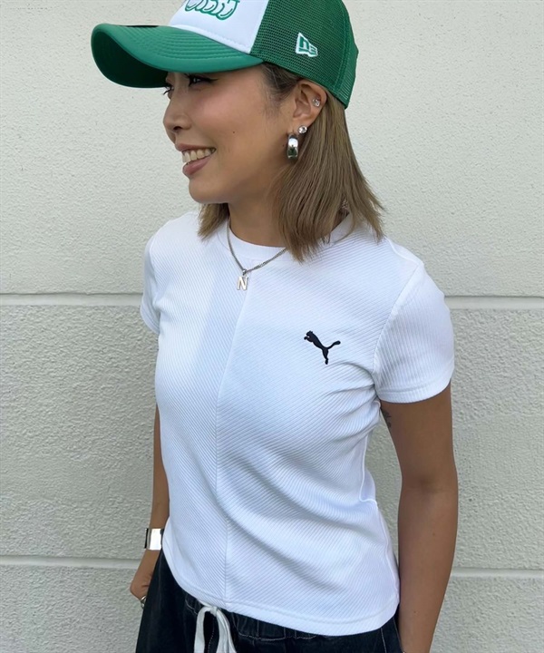 PUMA プーマ 半袖 Tシャツ レディース ミニTシャツ ワードローブ ESS リブ スリム 半袖 Tシャツ 631805