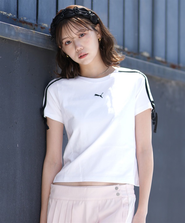 PUMA プーマ 半袖 Tシャツ レディース クロップド丈 ショート丈 シンプル ロゴ T7 MODERN SLIM SHORT T 633345