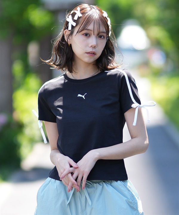 PUMA プーマ 半袖 Tシャツ レディース クロップド丈 ショート丈 シンプル ロゴ T7 MODERN SLIM SHORT T 633345