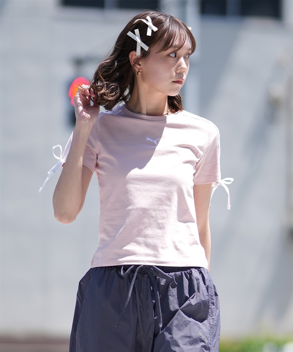 PUMA プーマ 半袖 Tシャツ レディース クロップド丈 ショート丈 シンプル ロゴ T7 MODERN SLIM SHORT T 633345