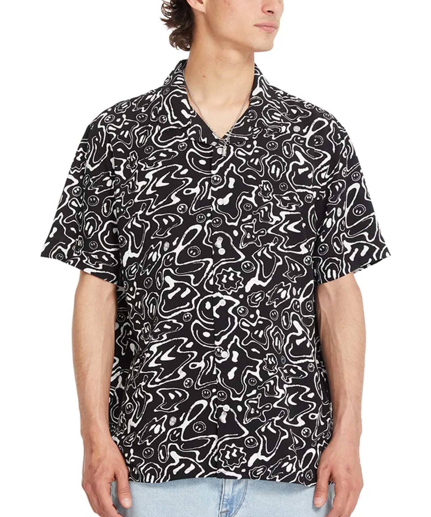 VOLCOM ボルコム 半袖 シャツ メンズ 総柄 ボクシーフィット Filip Rygalski Shirt A0412506(BLK-M)