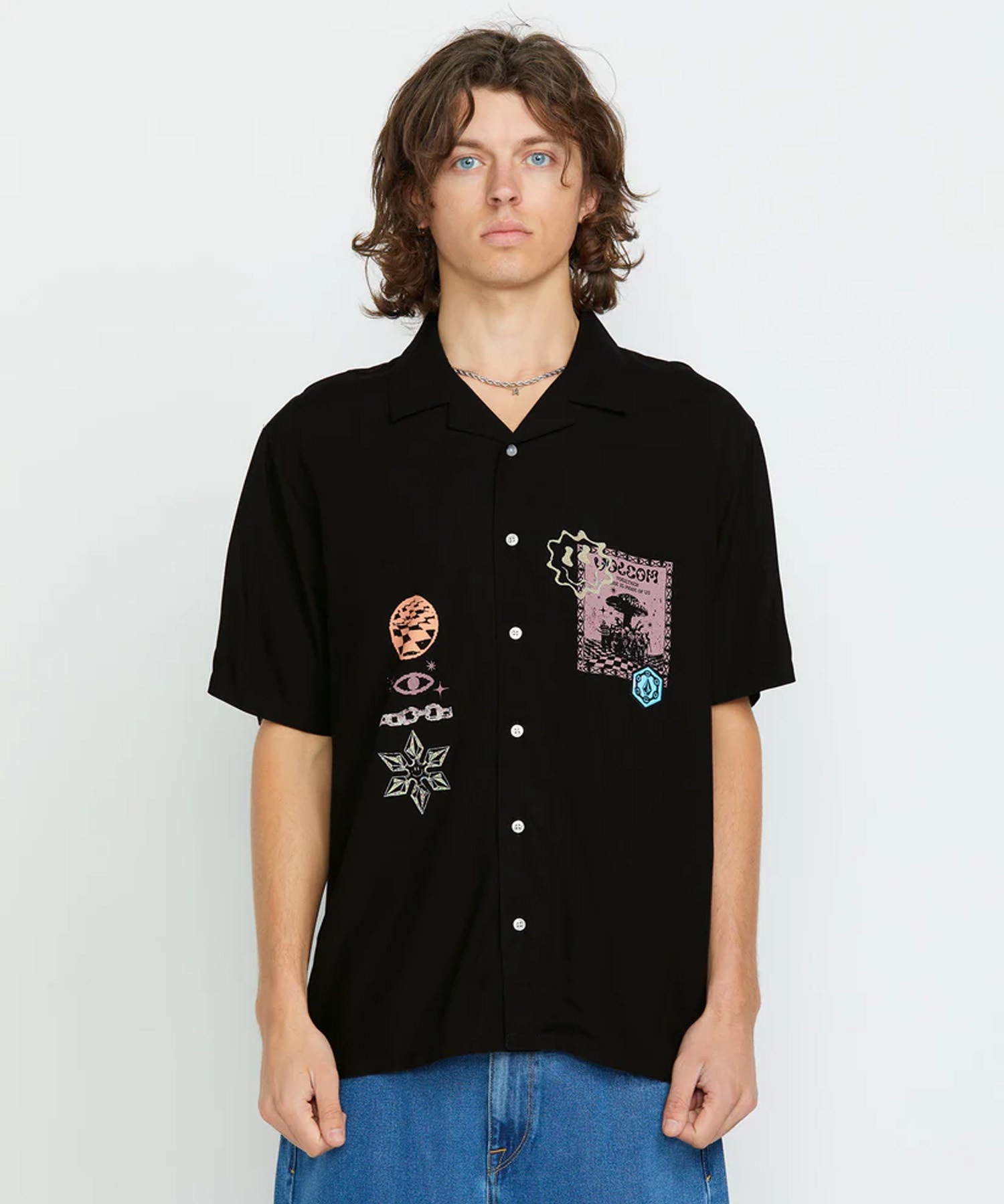 VOLCOM ボルコム 半袖 シャツ メンズ ボクシーフィット Filip Rygalski Woven Shirt A0412516(BLK-M)